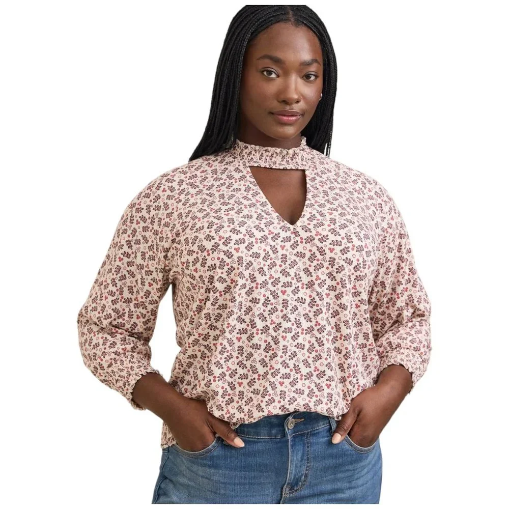 TORRID Sizes L, 1X, 3X, 4X, 5X, 6X -Choker Neck Smocked Bottom Top NEW - Picture 1 of 6
